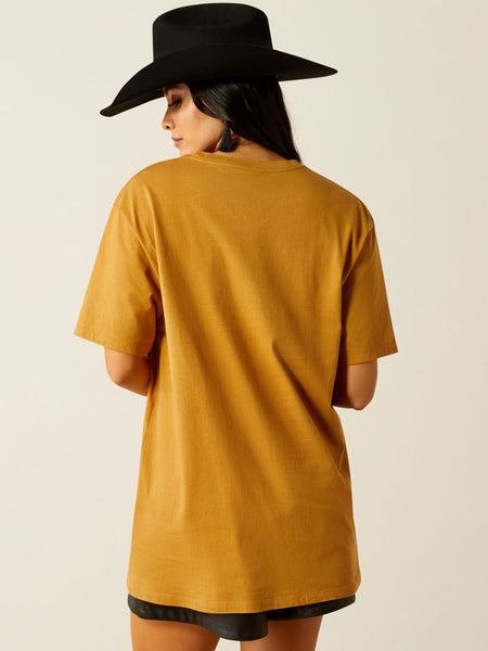 Ariat 10054029 Womens Highlander T-Shirt Harvest Gold back view. If you need any assistance with this item or the purchase of this item please call us at five six one seven four eight eight eight zero one Monday through Saturday 10:00a.m EST to 8:00 p.m EST