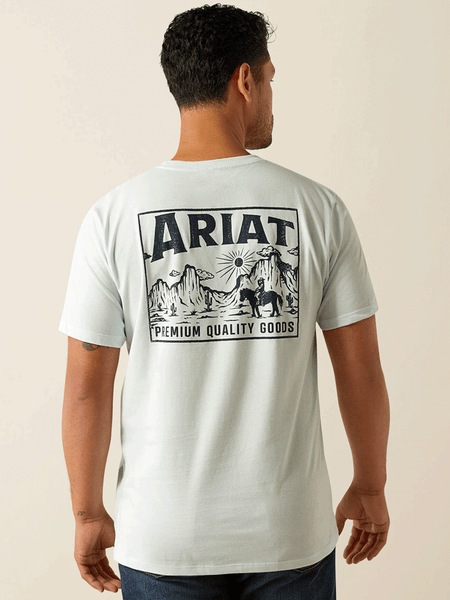 Ariat 10058882 Mens Echo Valley Pocket T-Shirt Quiet Ride Light Blue back view.If you need any assistance with this item or the purchase of this item please call us at five six one seven four eight eight eight zero one Monday through Saturday 10:00a.m EST to 8:00 p.m EST