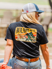Red Dirt RDHC-T-143 Bass Lightning Tee Black back view on model. If you need any assistance with this item or the purchase of this item please call us at five six one seven four eight eight eight zero one Monday through Saturday 10:00a.m EST to 8:00 p.m EST