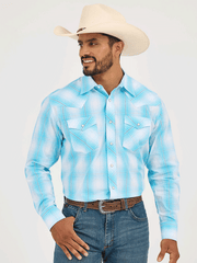 Wrangler 112365392 Mens 20X Competition Advanced Comfort Western Shirt Bright Sky Plaid front view. If you need any assistance with this item or the purchase of this item please call us at five six one seven four eight eight eight zero one Monday through Saturday 10:00a.m EST to 8:00 p.m EST

