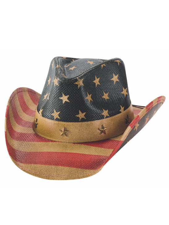 Bullhide OLD GLORY 5024 Straw Hat USA Flag side / front view. If you need any assistance with this item or the purchase of this item please call us at five six one seven four eight eight eight zero one Monday through Saturday 10:00a.m EST to 8:00 p.m EST