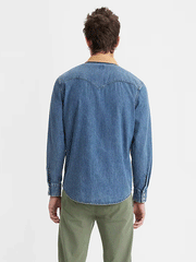 Levis 857450118 Mens Classic Western Standard Fit Shirt Medium Wash back view. If you need any assistance with this item or the purchase of this item please call us at five six one seven four eight eight eight zero one Monday through Saturday 10:00a.m EST to 8:00 p.m EST