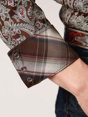 Roper 03-001-0225-6001 Mens Amarillo Collection Pine Paisley Snap Shirt Green cuff close up. If you need any assistance with this item or the purchase of this item please call us at five six one seven four eight eight eight zero one Monday through Saturday 10:00a.m EST to 8:00 p.m EST