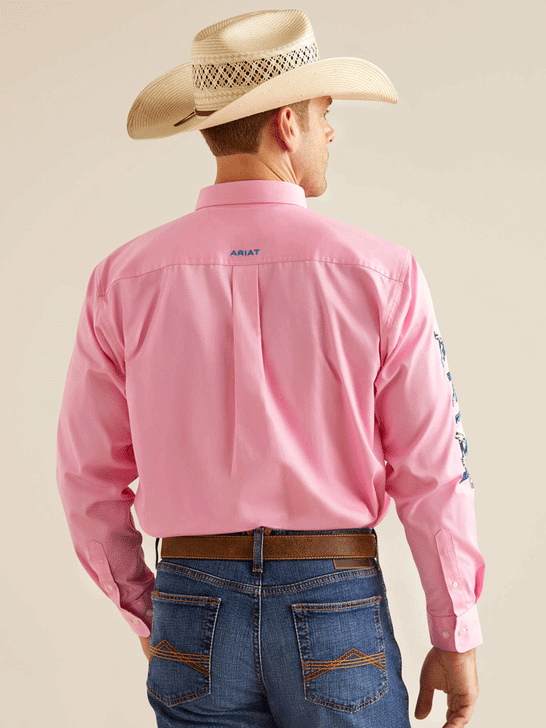 Ariat 10051336 Mens Team Logo Twill Classic Fit Shirt Pink back view. If you need any assistance with this item or the purchase of this item please call us at five six one seven four eight eight eight zero one Monday through Saturday 10:00a.m EST to 8:00 p.m EST