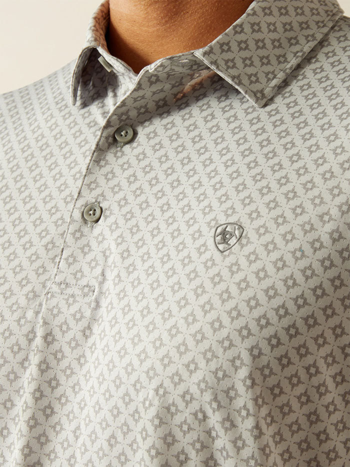 Ariat 10058838 Mens 360 Airflow Polo Micro Chip Silver front view. If you need any assistance with this item or the purchase of this item please call us at five six one seven four eight eight eight zero one Monday through Saturday 10:00a.m EST to 8:00 p.m EST