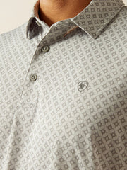 Ariat 10058838 Mens 360 Airflow Polo Micro Chip Silver front close up. If you need any assistance with this item or the purchase of this item please call us at five six one seven four eight eight eight zero one Monday through Saturday 10:00a.m EST to 8:00 p.m EST