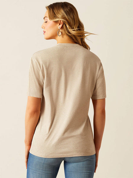 Ariat 10058715 Womens Longhorn T-Shirt Oatmeal Heather back view. If you need any assistance with this item or the purchase of this item please call us at five six one seven four eight eight eight zero one Monday through Saturday 10:00a.m EST to 8:00 p.m EST