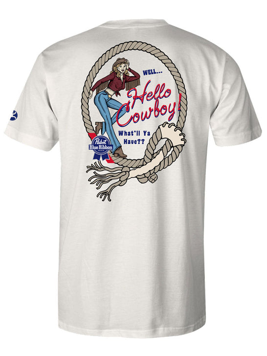 Hooey HT1703CR Mens PABST BLUE RIBBON Pocket T-Shirt Cream back view. If you need any assistance with this item or the purchase of this item please call us at five six one seven four eight eight eight zero one Monday through Saturday 10:00a.m EST to 8:00 p.m EST