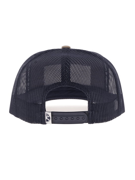 Hooey 2561T-TNNV RANK STOCK High Profile Snapback Trucker Hat Tan Navy back view. If you need any assistance with this item or the purchase of this item please call us at five six one seven four eight eight eight zero one Monday through Saturday 10:00a.m EST to 8:00 p.m EST