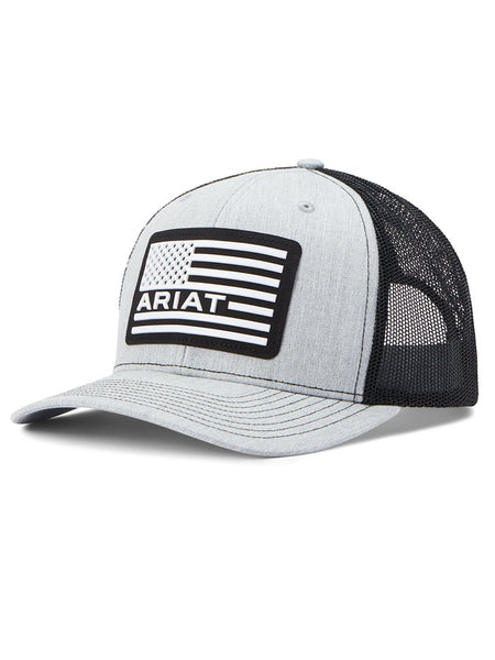 Ariat A300012706 Snapback R112 USA Flag Patch Cap Grey front / side view. If you need any assistance with this item or the purchase of this item please call us at five six one seven four eight eight eight zero one Monday through Saturday 10:00a.m EST to 8:00 p.m EST