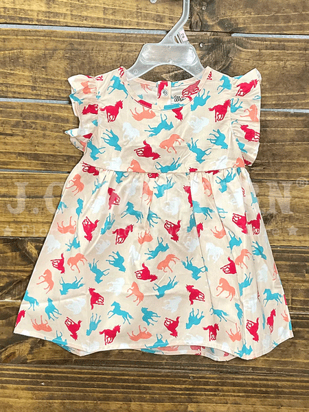 Wrangler 112315097 Infants Woven Horse Print Dress Pink front view. If you need any assistance with this item or the purchase of this item please call us at five six one seven four eight eight eight zero one Monday through Saturday 10:00a.m EST to 8:00 p.m EST