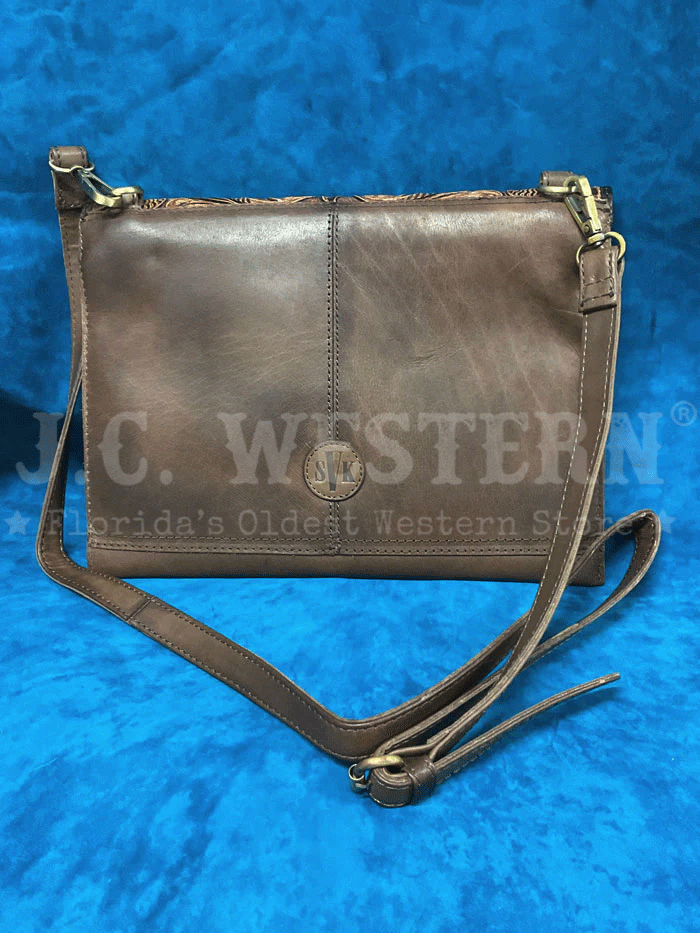 Western Fashion SVK-967 Oil Calf Hand Tooled Handbag Brown front view. If you need any assistance with this item or the purchase of this item please call us at five six one seven four eight eight eight zero one Monday through Saturday 10:00a.m EST to 8:00 p.m EST