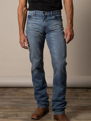 Kimes Ranch BARNEY Mens Slim Fit Boot Cut Jeans Light Wash front view. If you need any assistance with this item or the purchase of this item please call us at five six one seven four eight eight eight zero one Monday through Saturday 10:00a.m EST to 8:00 p.m EST