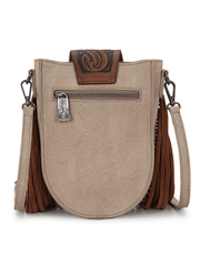 Trinity Ranch TR180-8360TN Womens Genuine Hair On Cowhide Tooled Fringe Crossbody Bag Tan back view. If you need any assistance with this item or the purchase of this item please call us at five six one seven four eight eight eight zero one Monday through Saturday 10:00a.m EST to 8:00 p.m EST

