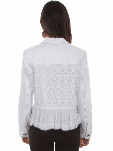 Scully HC465-WHT Womens Lace Inset Jean Jacket White back view. If you need any assistance with this item or the purchase of this item please call us at five six one seven four eight eight eight zero one Monday through Saturday 10:00a.m EST to 8:00 p.m EST