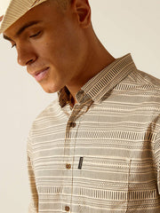 Ariat 10048634 Mens Marvin Stretch Modern Fit Shirt Sandshell front close up. If you need any assistance with this item or the purchase of this item please call us at five six one seven four eight eight eight zero one Monday through Saturday 10:00a.m EST to 8:00 p.m EST