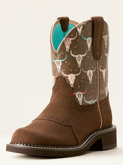 Ariat 10053635 Womens Fatbaby Heritage Farrah Western Boot Barley Brown front and side view. If you need any assistance with this item or the purchase of this item please call us at five six one seven four eight eight eight zero one Monday through Saturday 10:00a.m EST to 8:00 p.m EST