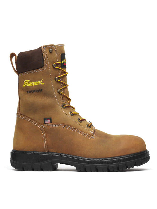 Thorogood 814-4249 Mens Genesis Series Waterproof Lace up Boot Chestnut front back and side view. If you need any assistance with this item or the purchase of this item please call us at five six one seven four eight eight eight zero one Monday through Saturday 10:00a.m EST to 8:00 p.m EST