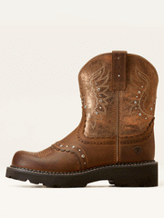 Ariat 10047013 Womens Fatbaby Gembaby Western Boot Distressed Brown outter side view. If you need any assistance with this item or the purchase of this item please call us at five six one seven four eight eight eight zero one Monday through Saturday 10:00a.m EST to 8:00 p.m EST