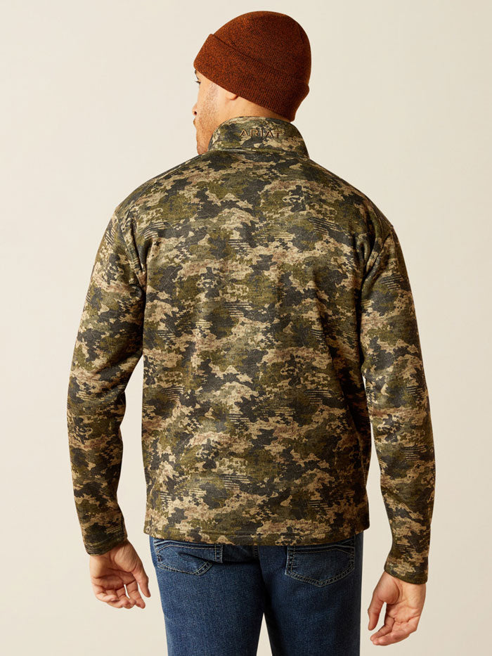 Ariat 10053017 Mens Caldwell Logo Sweater Camo front view. If you need any assistance with this item or the purchase of this item please call us at five six one seven four eight eight eight zero one Monday through Saturday 10:00a.m EST to 8:00 p.m EST