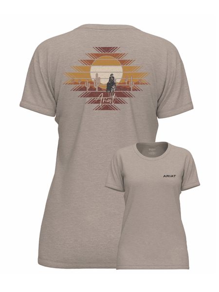Ariat 10047636 Womens Durango Desert T-Shirt Oatmeal Heather front and back view. If you need any assistance with this item or the purchase of this item please call us at five six one seven four eight eight eight zero one Monday through Saturday 10:00a.m EST to 8:00 p.m EST