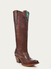 Corral E1570 Ladies Embroidery Cowboy Boot Cognac side / front view. If you need any assistance with this item or the purchase of this item please call us at five six one seven four eight eight eight zero one Monday through Saturday 10:00a.m EST to 8:00 p.m EST