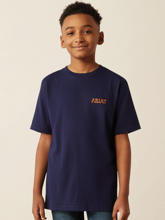 Ariat 10054751 Kids Rough Draw T-Shirt Navy back view. If you need any assistance with this item or the purchase of this item please call us at five six one seven four eight eight eight zero one Monday through Saturday 10:00a.m EST to 8:00 p.m EST