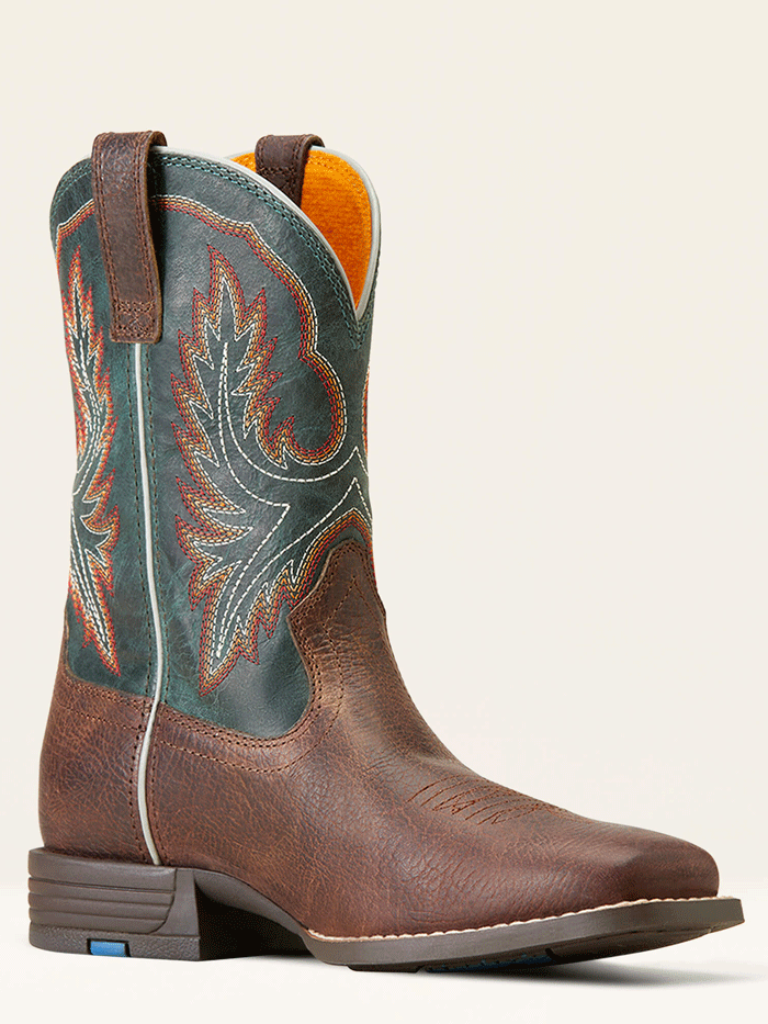 Ariat 10047010 Kids Wilder Western Boot Hat Box Brown front and side view. If you need any assistance with this item or the purchase of this item please call us at five six one seven four eight eight eight zero one Monday through Saturday 10:00a.m EST to 8:00 p.m EST