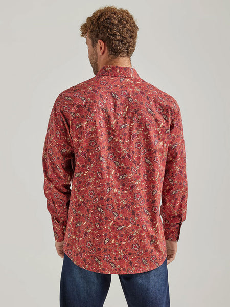 Wrangler 112338179 Mens Way Out West Western Snap Shirt Terracota back view. If you need any assistance with this item or the purchase of this item please call us at five six one seven four eight eight eight zero one Monday through Saturday 10:00a.m EST to 8:00 p.m EST