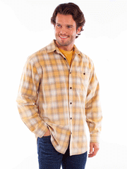 Scully 5357-NAT Mens Corduroy Long Sleeve Plaid Shirt Natural front view. If you need any assistance with this item or the purchase of this item please call us at five six one seven four eight eight eight zero one Monday through Saturday 10:00a.m EST to 8:00 p.m EST