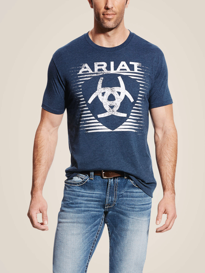 Ariat 10019779 Mens Shade Tee T-Shirt Navy Heather front view. If you need any assistance with this item or the purchase of this item please call us at five six one seven four eight eight eight zero one Monday through Saturday 10:00a.m EST to 8:00 p.m EST