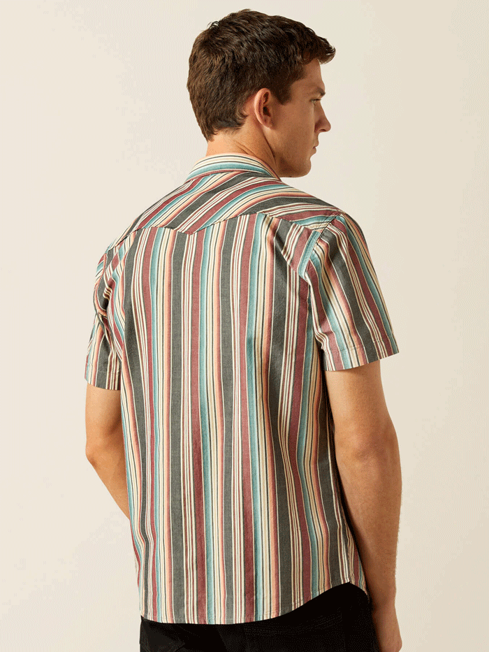 Ariat 10058714 Mens Haven Retro Fit Short Sleeve Shirt Multicolor Stripes front view. If you need any assistance with this item or the purchase of this item please call us at five six one seven four eight eight eight zero one Monday through Saturday 10:00a.m EST to 8:00 p.m EST