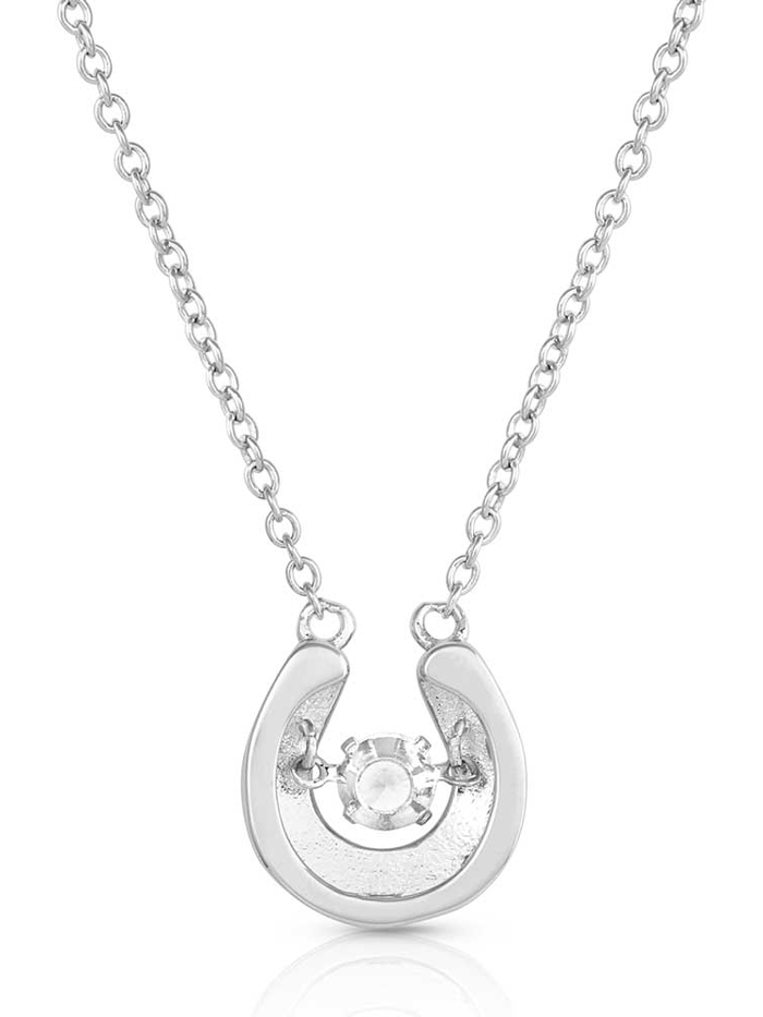 Montana Silversmiths NC5463 Womens Lucky Dancing Crystal Horseshoe Necklace Silver front view. If you need any assistance with this item or the purchase of this item please call us at five six one seven four eight eight eight zero one Monday through Saturday 10:00a.m EST to 8:00 p.m EST