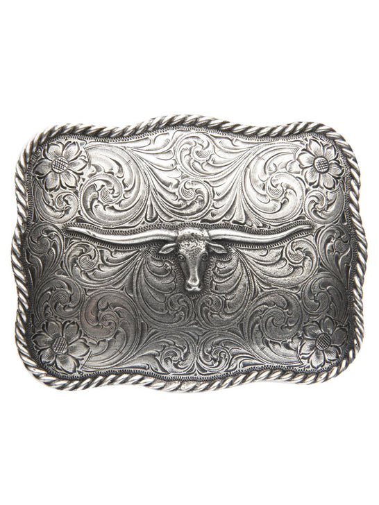 AndWest 505 Scalloped Longhorn Buckle Silver front view. If you need any assistance with this item or the purchase of this item please call us at five six one seven four eight eight eight zero one Monday through Saturday 10:00a.m EST to 8:00 p.m EST 