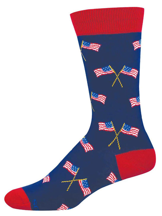 Socksmith MNC3860-NAV Mens Patriotic Flags Socks Navy side view. If you need any assistance with this item or the purchase of this item please call us at five six one seven four eight eight eight zero one Monday through Saturday 10:00a.m EST to 8:00 p.m EST