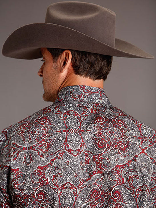 Stetson 11-001-0425-0366 Mens Medallion Paisley Western Shirt Wine Burgundy back view. If you need any assistance with this item or the purchase of this item please call us at five six one seven four eight eight eight zero one Monday through Saturday 10:00a.m EST to 8:00 p.m EST