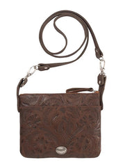 American West 9385884 Ladies Frontier Cross Trail Rider Crossbody Leather Bag Bark back view. If you need any assistance with this item or the purchase of this item please call us at five six one seven four eight eight eight zero one Monday through Saturday 10:00a.m EST to 8:00 p.m EST