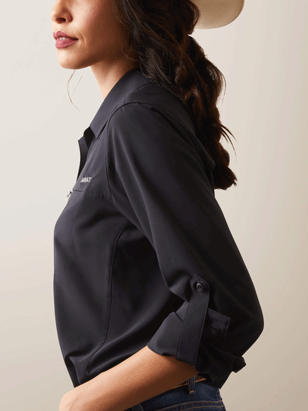 Ariat 10043494 Womens VentTEK Stretch Shirt Black side view. If you need any assistance with this item or the purchase of this item please call us at five six one seven four eight eight eight zero one Monday through Saturday 10:00a.m EST to 8:00 p.m EST