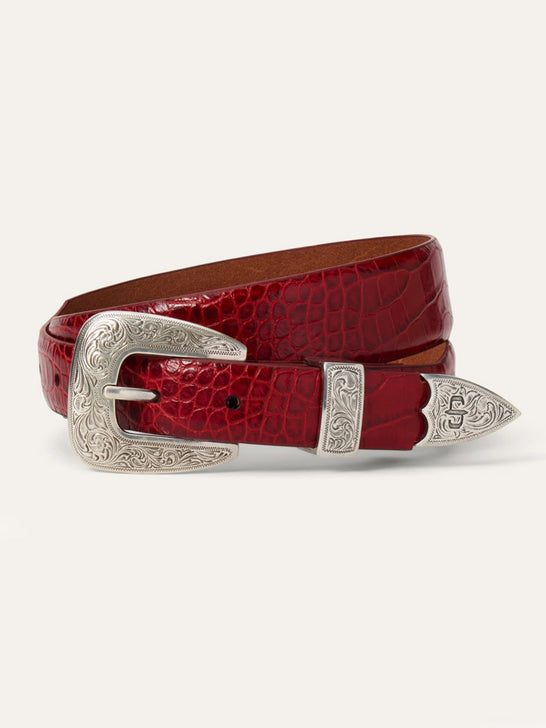 Stetson 9409790 Womens Croco Print Tapered Belt Red front view. If you need any assistance with this item or the purchase of this item please call us at five six one seven four eight eight eight zero one Monday through Saturday 10:00a.m EST to 8:00 p.m EST