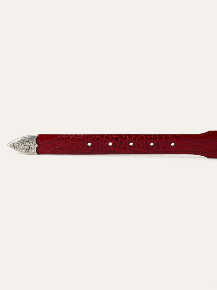 Stetson 9409790 Womens Croco Print Tapered Belt Red front view. If you need any assistance with this item or the purchase of this item please call us at five six one seven four eight eight eight zero one Monday through Saturday 10:00a.m EST to 8:00 p.m EST