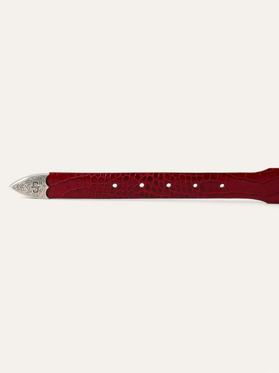 Stetson 9409790 Womens Croco Print Tapered Belt Red tip view. If you need any assistance with this item or the purchase of this item please call us at five six one seven four eight eight eight zero one Monday through Saturday 10:00a.m EST to 8:00 p.m EST