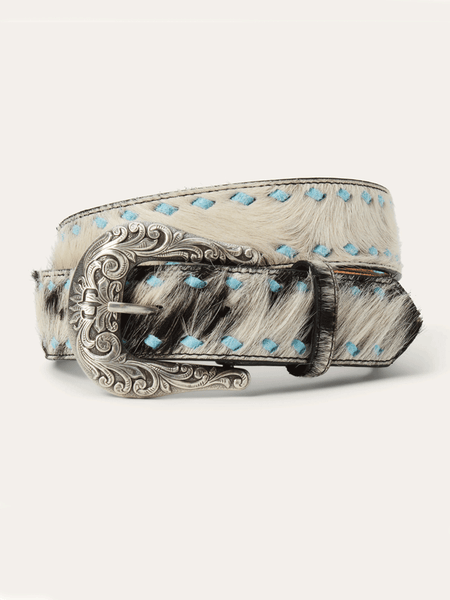 Stetson 9410790 Womens Hair-On-Hide Laced Belt Black front view.If you need any assistance with this item or the purchase of this item please call us at five six one seven four eight eight eight zero one Monday through Saturday 10:00a.m EST to 8:00 p.m EST
