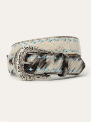 Stetson 9410790 Womens Hair-On-Hide Laced Belt Black front view.If you need any assistance with this item or the purchase of this item please call us at five six one seven four eight eight eight zero one Monday through Saturday 10:00a.m EST to 8:00 p.m EST
