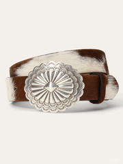 Stetson 9411790 Womens Hair-On-Hide Southwestern Buckle Belt Brown front view. If you need any assistance with this item or the purchase of this item please call us at five six one seven four eight eight eight zero one Monday through Saturday 10:00a.m EST to 8:00 p.m EST