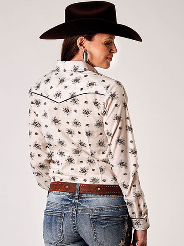 Roper 01-050-0086-0352 Womens Long Sleeve Western Shirt Cream front view. If you need any assistance with this item or the purchase of this item please call us at five six one seven four eight eight eight zero one Monday through Saturday 10:00a.m EST to 8:00 p.m EST