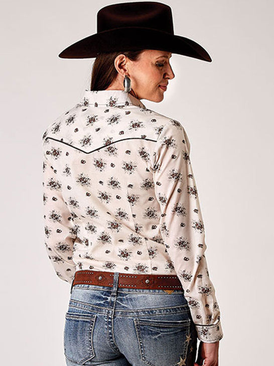 Roper 01-050-0086-0352 Womens Long Sleeve Western Shirt Cream back view. If you need any assistance with this item or the purchase of this item please call us at five six one seven four eight eight eight zero one Monday through Saturday 10:00a.m EST to 8:00 p.m EST