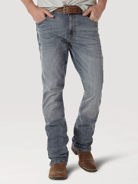 Wrangler 77MWZGL Mens Retro Slim Bootcut Jeans Greeley front view. If you need any assistance with this item or the purchase of this item please call us at five six one seven four eight eight eight zero one Monday through Saturday 10:00a.m EST to 8:00 p.m EST