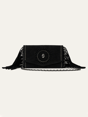 Stetson 9513000-001 Womens Spiral Suede Fringed Clutch Black front view. If you need any assistance with this item or the purchase of this item please call us at five six one seven four eight eight eight zero one Monday through Saturday 10:00a.m EST to 8:00 p.m EST