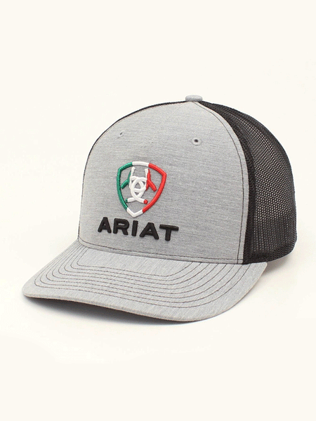 Ariat A300016506 Mens R112 Snap Back Mexico Flag Cap Grey front and side view. If you need any assistance with this item or the purchase of this item please call us at five six one seven four eight eight eight zero one Monday through Saturday 10:00a.m EST to 8:00 p.m EST