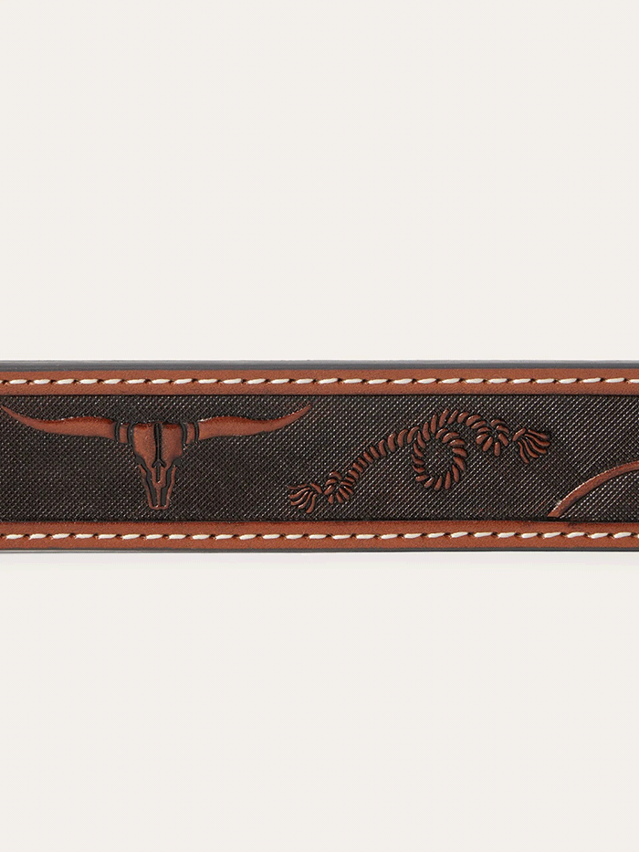 Stetson 9908500 Mens Western Icons Tooled Belt Cognac front view. If you need any assistance with this item or the purchase of this item please call us at five six one seven four eight eight eight zero one Monday through Saturday 10:00a.m EST to 8:00 p.m EST